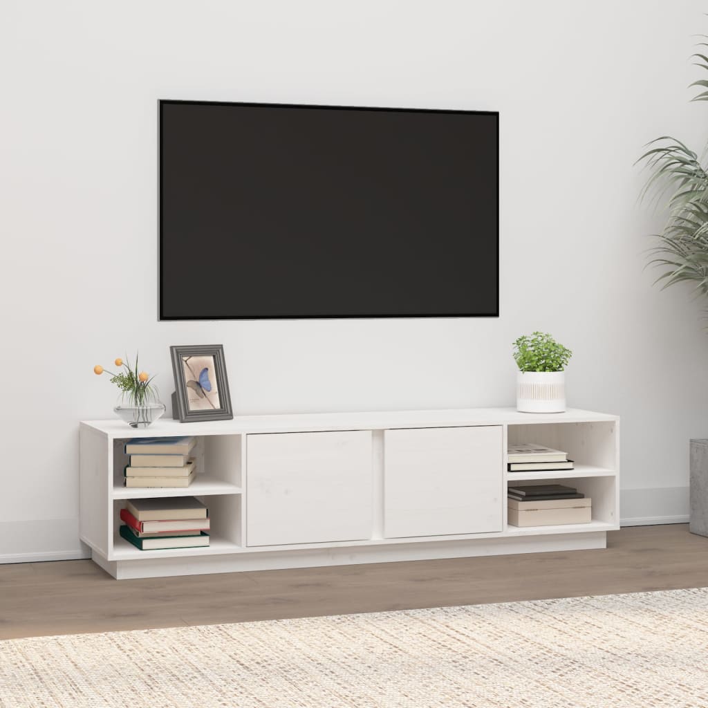 TV Cabinet in White 156 x 40 x 40 cm Solid Pine Wood