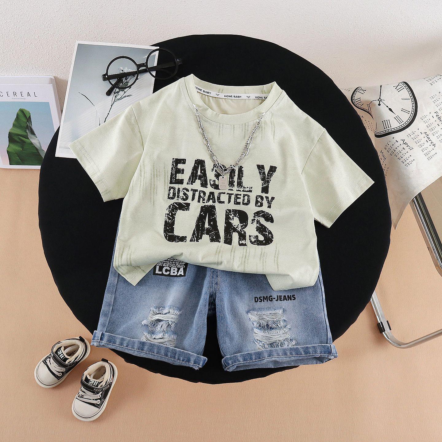 Boys  Summer 2026 Tie-Dye Letter Short Sleeve Two-Piece Set 90 cm