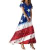 Women's Summer Casual Fashion Independence Day Printed Dresses V-Neck Short Sleeve Dresses
