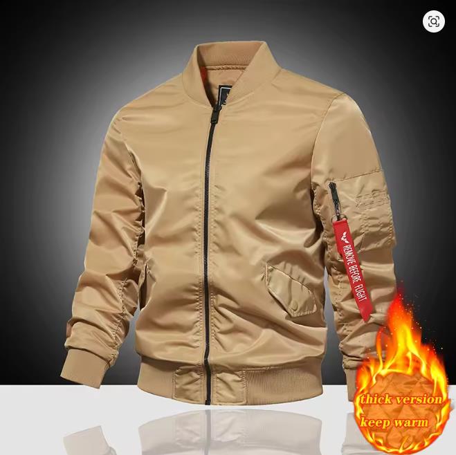 Autumn Winter Air Force MA1 Pilot Jacket Men's Solid Color Baseball Jacket Casual Thick Windproof Warm Cotton Jacket