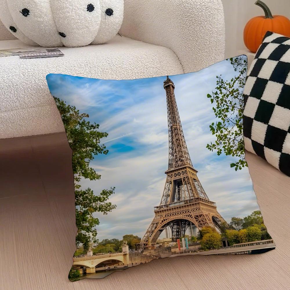 The beautiful scenery France the EEiffel Tower Cushion Cover Throw Pillow Cover Hidden Button Durable Polyester Chair Cushion