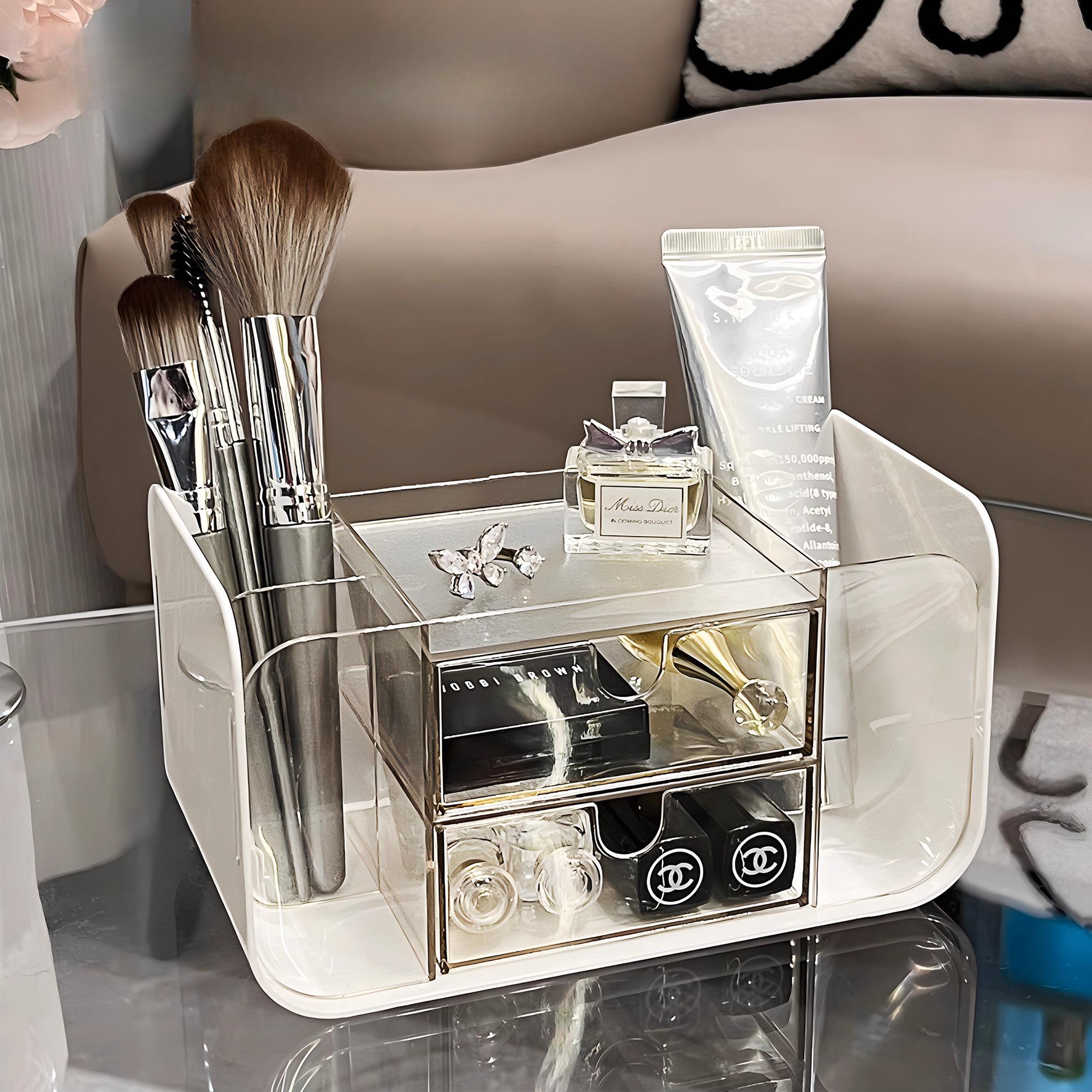 

Eyeshadow Storage Box Cosmetic Organizer Table Makeup Brushes Lipstick Nail Polish Makeup Remover Cotton Cosmetics Storage Rack белый