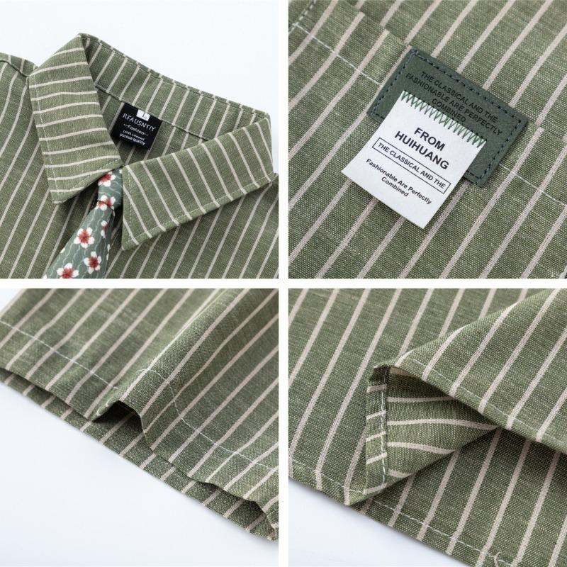 Japanese Retro Floral Tie Accessories Vertical Striped Short-sleeved Shirt Summer Loose Casual Shirt Men and Women Couples