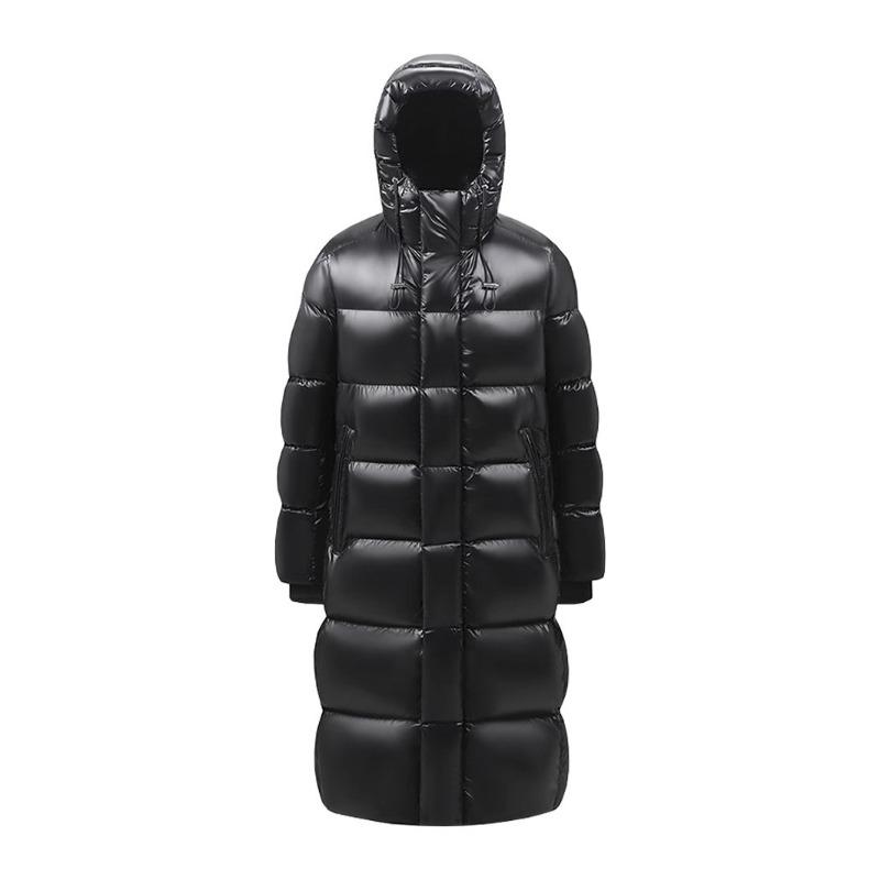 

New men s and women s extended thickened extremely cold over the knee warm hooded loose classic down jacket XS