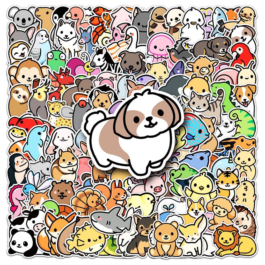 200 Cartoon Animals Doodles Cute Children's Cognitive DIY Hand Ledger Skateboard Suitcase Stickers Waterproof