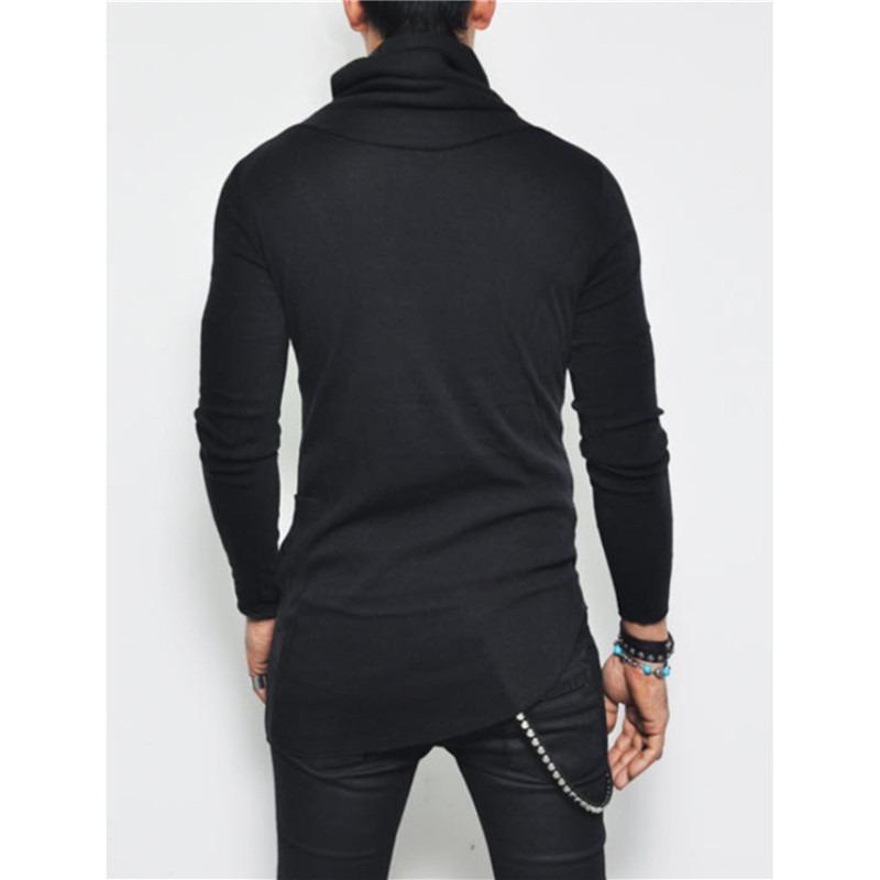 Autumn Winter Fashion Men's Plus Size Irregular Turtle Shirring Pocket Long Sleeve Personality T Shirt