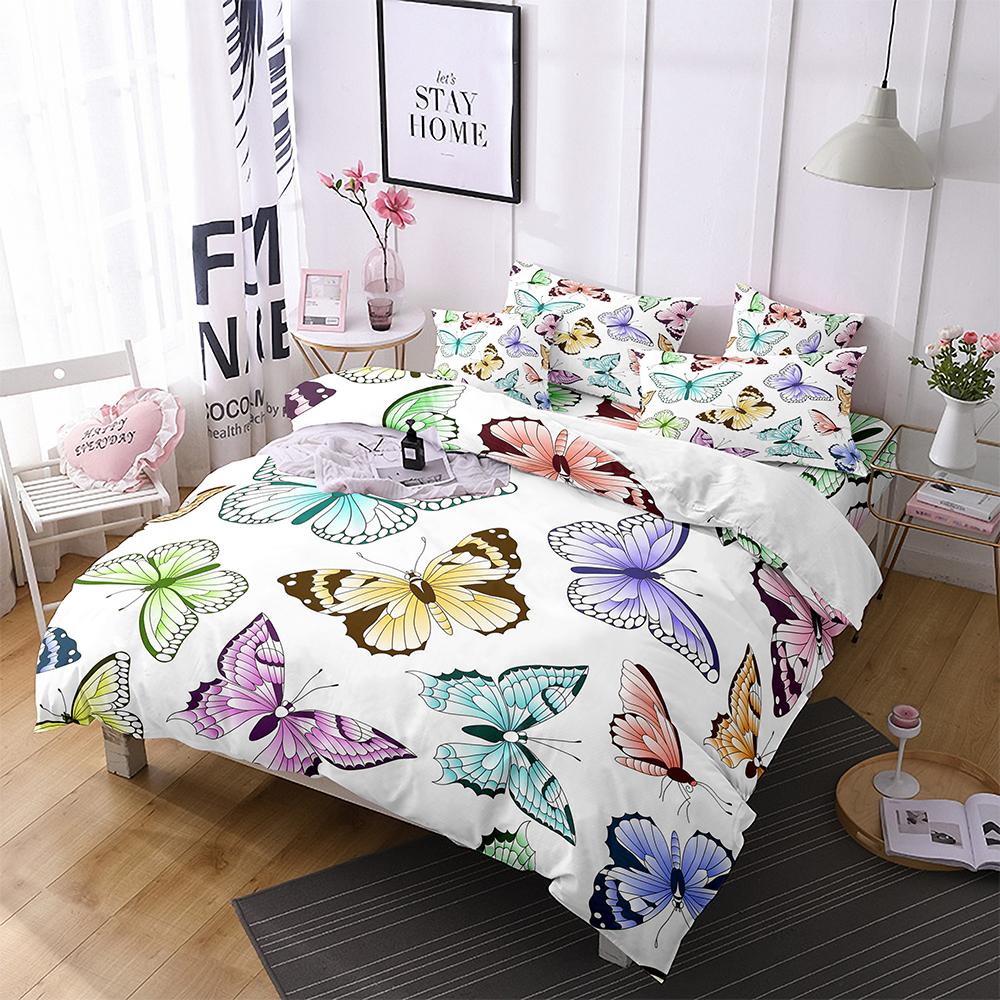Butterfly Bedding Set 3D Flower Duvet Cover Quilt Cover with Zipper Queen Double Microfiber Comforter Set Kid Girl ChristmasGift