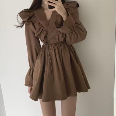 Rochie Lolita Prințesă Franceză cu Mâneci Bufante la Modă, Dantelă Împletită, Fundă Legată la Talie