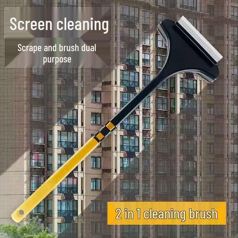 PP Dual-Use Soft Bristle Window and Glass Cleaning Tool with Double-Sided Wiper
