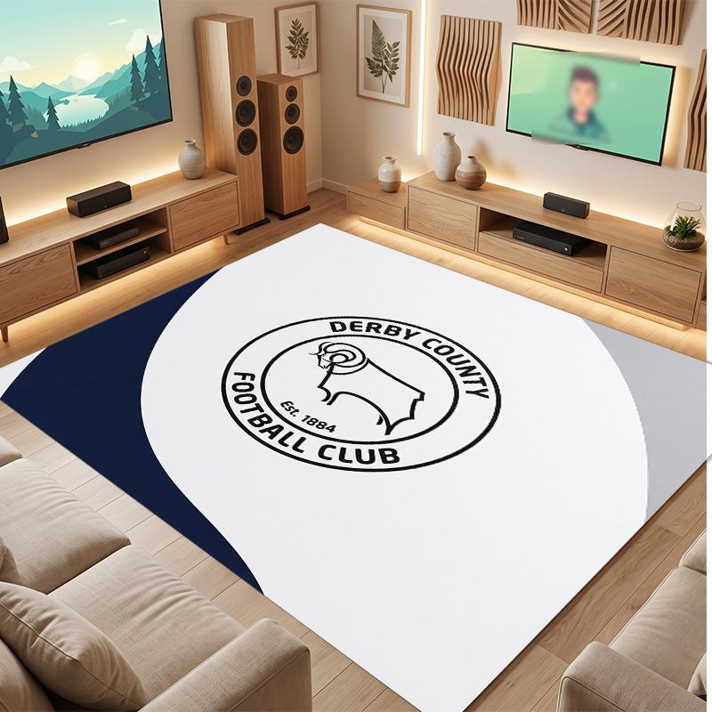 Tappeto in Velluto di Cristallo con Stampa del Derby County Football, Comodo Assorbente d'Acqua Antiscivolo Tappeto per Pavimenti Interni