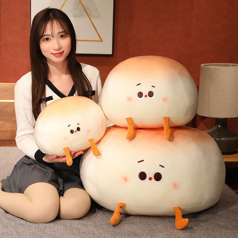 Cute Plush Steamed Bun Pillow Stuffed Bun Cartoon Bread Plush Food Pillow Cushion Kids Toys