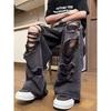 Jeans de diseño americano rasgado para hombre marca retro trendy de alta calle pantalones de pierna ancha de barrido pantalones finos de verano