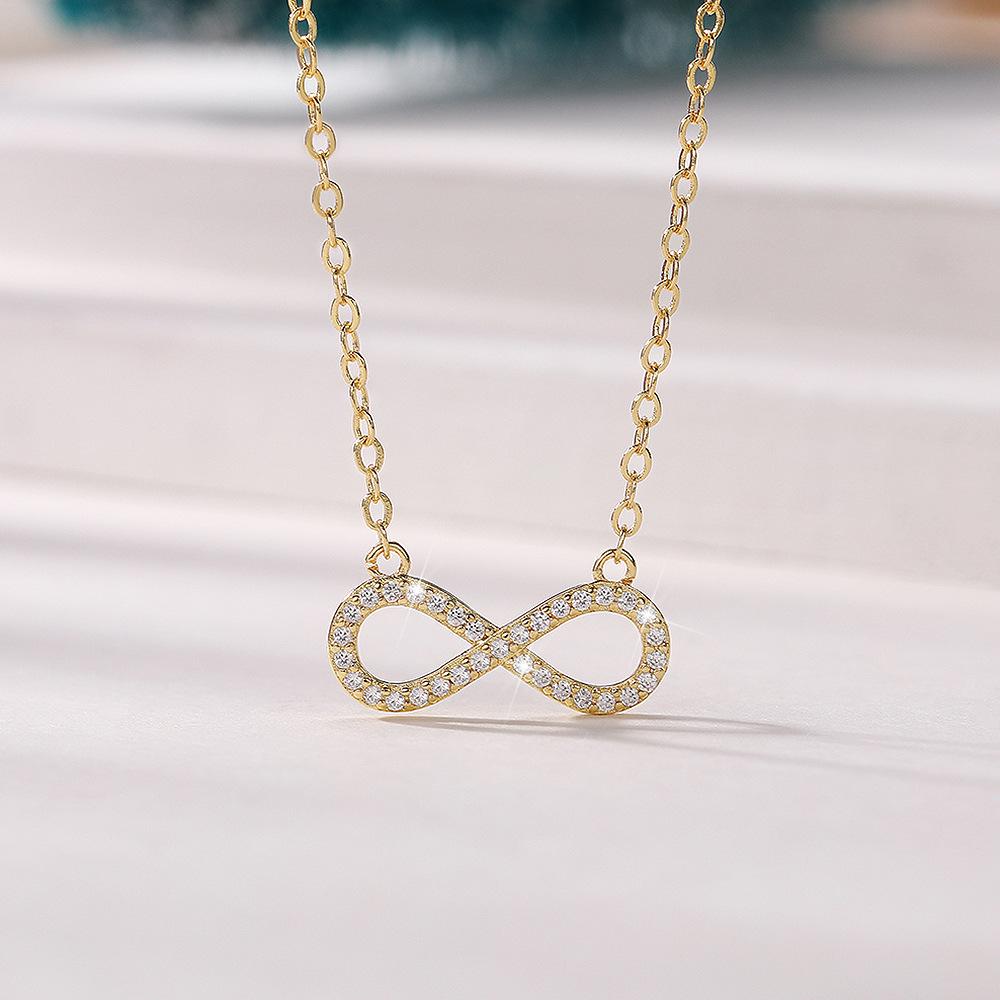 Full Paved Infinity Symbol Pendant Women Slim Cable Chain Clavicle Necklace