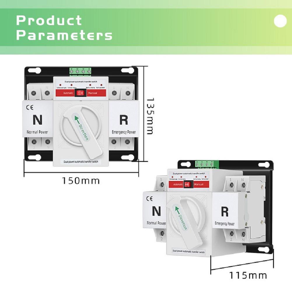 Dual Power 2P 63A Automatic Transfer Switch AC 230V for ATS with Fast Transfer Time and Safe Operation Functions