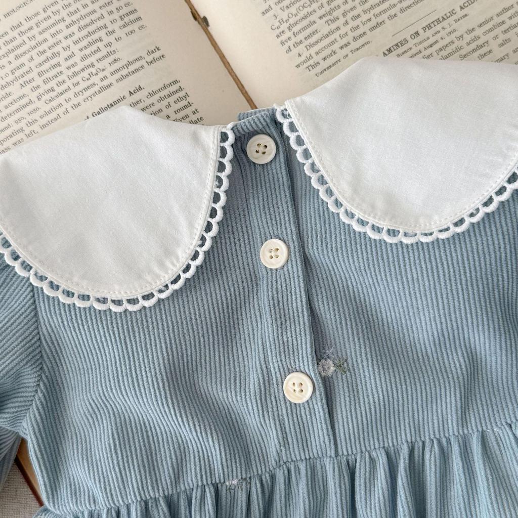 Šaty s výšivkou na límci s dlouhým rukávem a body set v korejském stylu pro holčičky