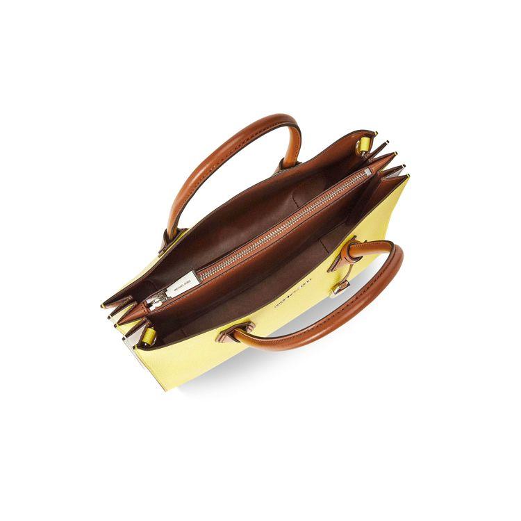 Michael Kors Mercer Letter Logo Lock Accordion Bag Women handbags Bright-Yellow Acorn-Brown White 30T9SM9T9T-345