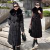 New fur collar long cotton-padded clothes for women with waist and thin thickened warm cotton-padded jacket with removable sleeves and large-size j