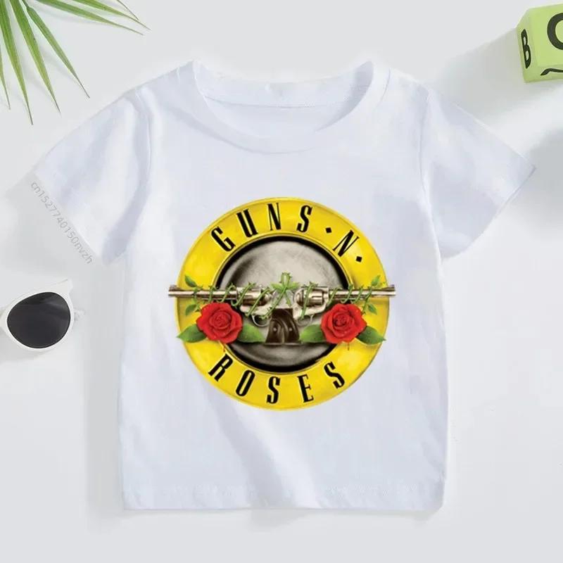 3T~14T Rock Band Gun N Roses Children's T Shirt Boys and Girls Music Short Sleeve Tops Kids Casual Cotton Clothes