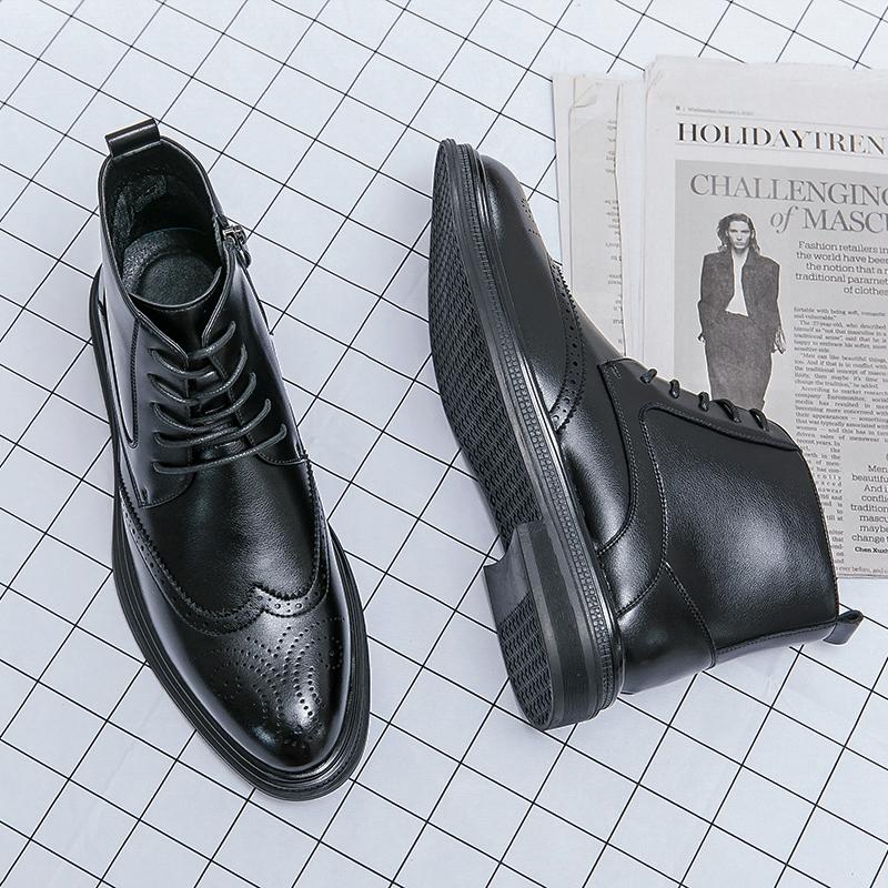 

Модные мужские ботинки из искусственной кожи с высоким кроем, однотонные, со шнуровкой по бокам, с резным острым носком, классические удобные деловые туфли 45 чёрный