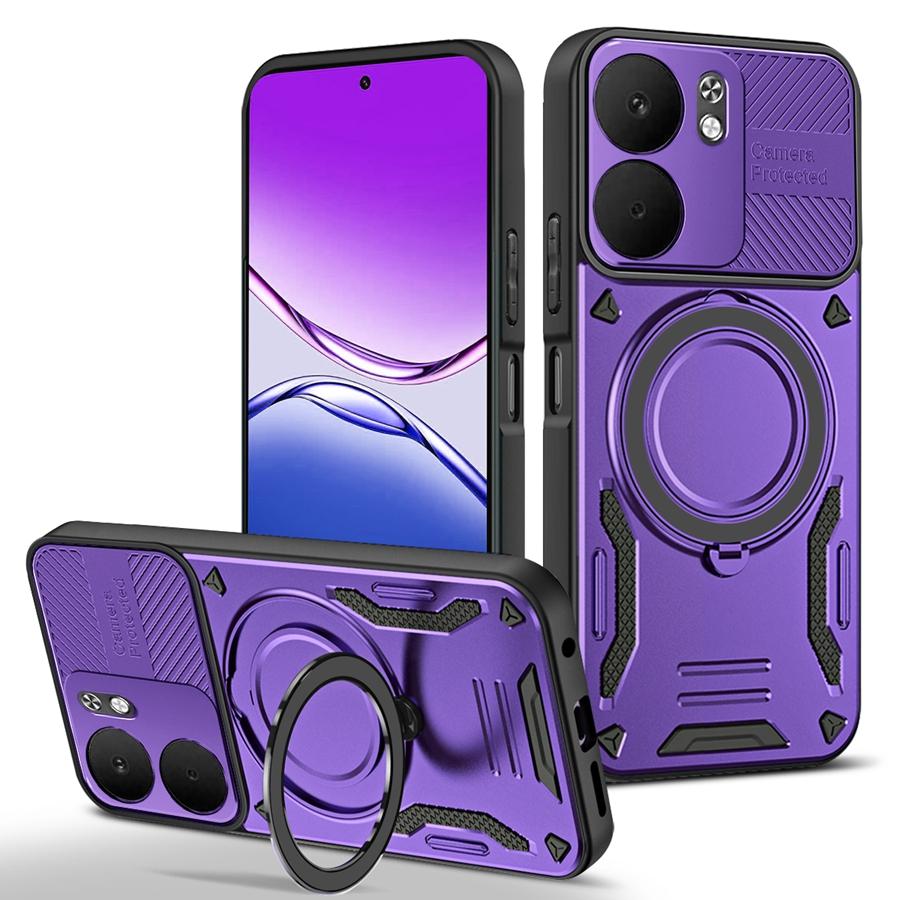 Pancerne Magnetyczne Etui Odporne na Wstrząsy Dla OPPO Reno 13 13F 14F A5 5G A5X Realme 14 Pro Plus 14X C75 Uchwyt Samochodowy Pierścień Stent Pokrowiec na Telefon