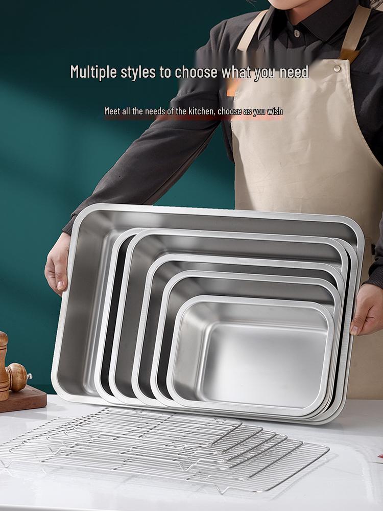 Deepened Stainless Steel Square Basin with Oil Draining Rack & Lid