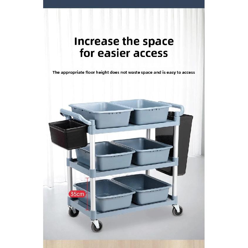 Multifunctional Food Service Cart Three Layer Plastic Trolley Restaurant Hotel Serving Cart Kitchen Transport Carrier Trolley