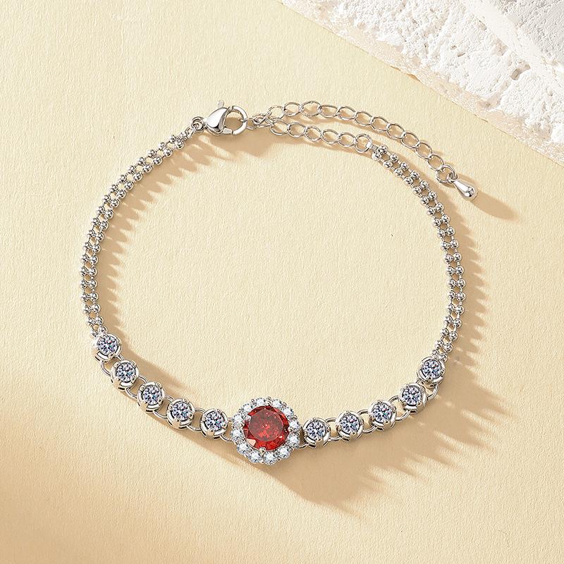 

2026 Light Luxury Fashion Versatile Super Flash Full Diamond Red Flower Bracelet Exquisite Simple Design Sense Adjustable Jewelry Resizable