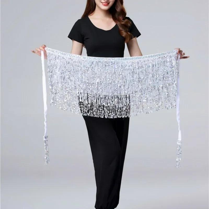 Belly Dance Waist Chain New Glitter Layer Tassel Waist Cover Indian Dance Performance Practice Strap Hip Scarf Skirt Waist Scarf