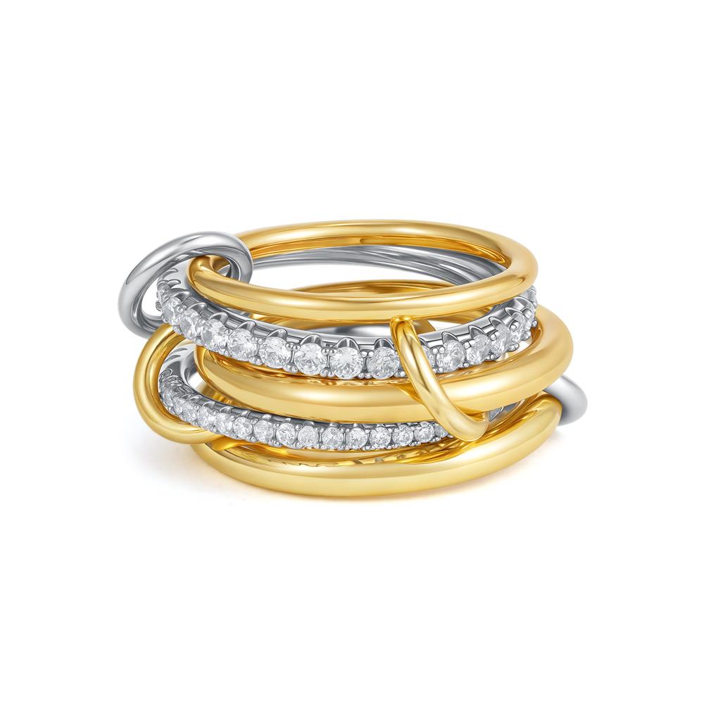 Anello Stacked Everly Multistrato Oro Placcato Chunky Zircone Intrecciato Anelli Collegati Multi Maglia Gioielli Statement Eternity Regalo