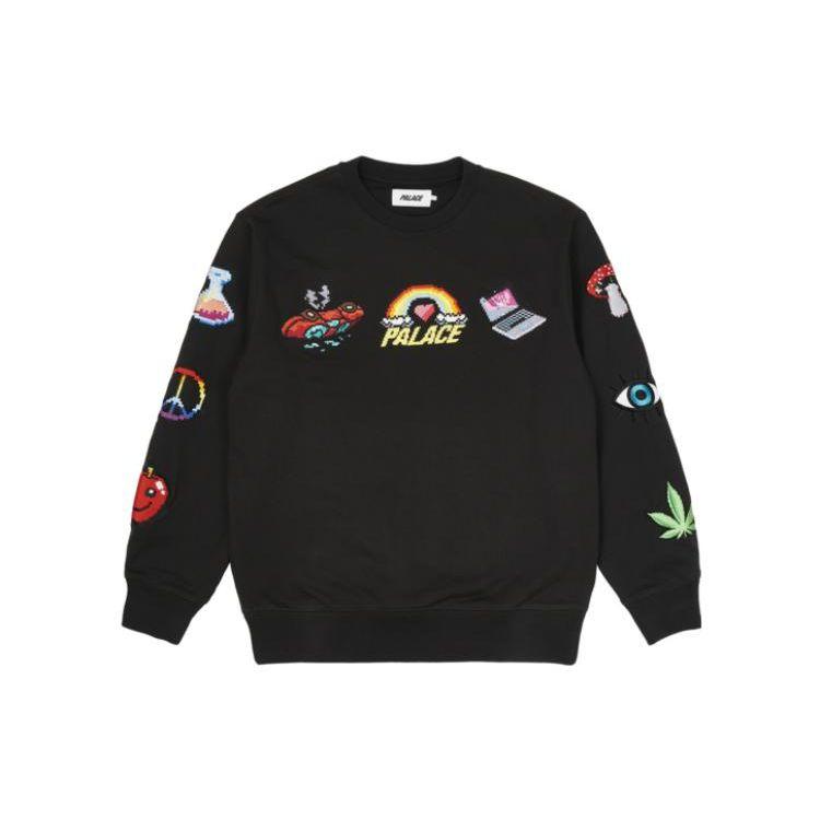 Palace Mixed Media Bitmap Crew Black Men Tops P22CS206