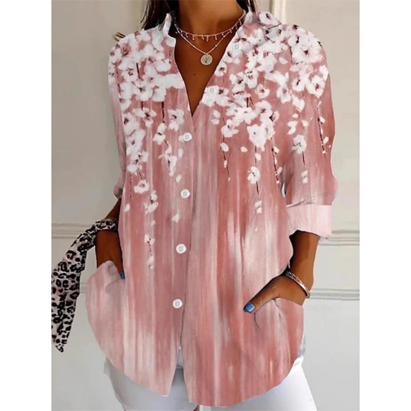 Fashionable Women's Floral Print Long-Sleeve Shirt Loose Fit Comfortable Breathable Long-Sleeve Shirt Casual Everyday Shirt