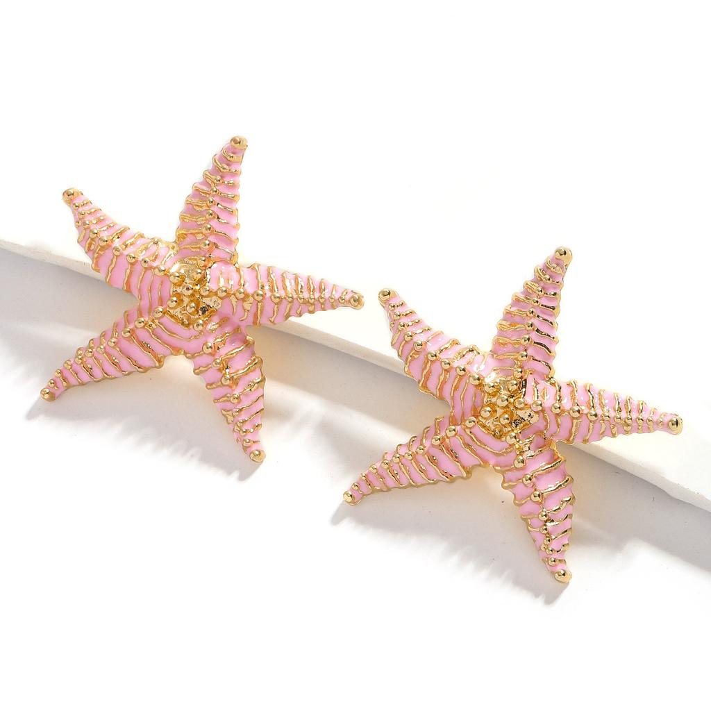 Summer Enamel Starfish Earrings Personality Trend Fashion Pentagram Earrings Light Luxury Holiday Earrings Women