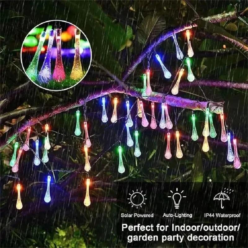 Solar Powered Water Drop String Lights 20 30 50 LED Outdoor Waterproof Decorative Lights for Garden Wedding Party Birthday Camping