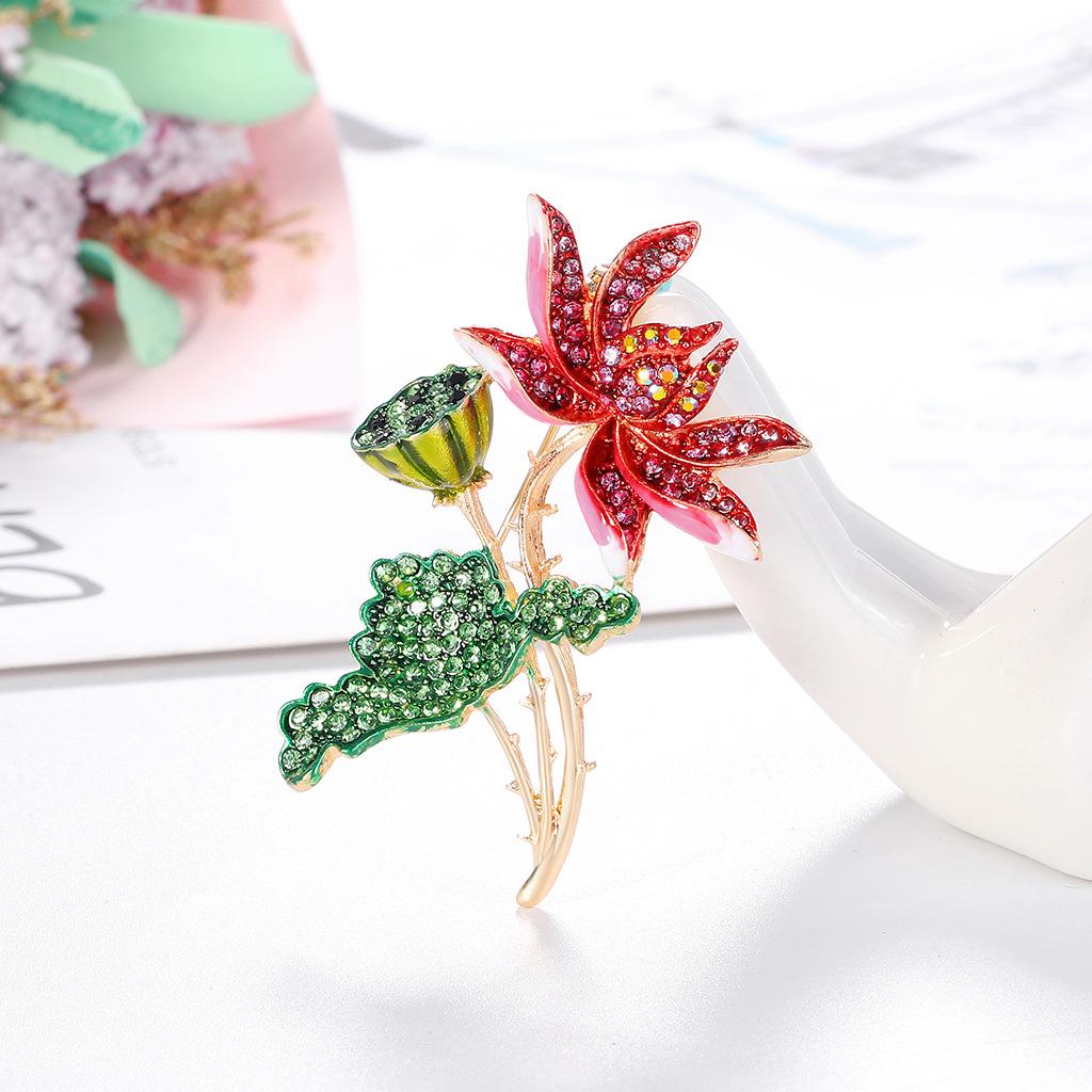 SKEDS Elegant Women New Creative Bamboo Rhinestone Brooches Pins Vintage Plant Series Crystal Enamel Pin Badges Corsage For Lady