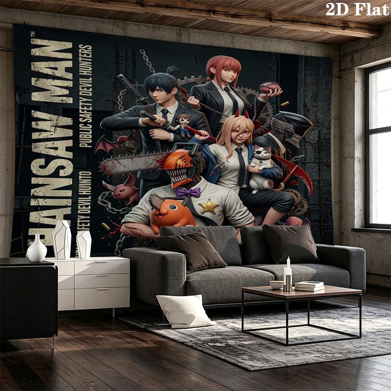 Chainsaw Man Wandteppich Ästhetisches Wandbehang Gedruckter Stoffdecke Dekorative Wandteppiche Für Schlafzimmer Wohnzimmer Heimdekoration