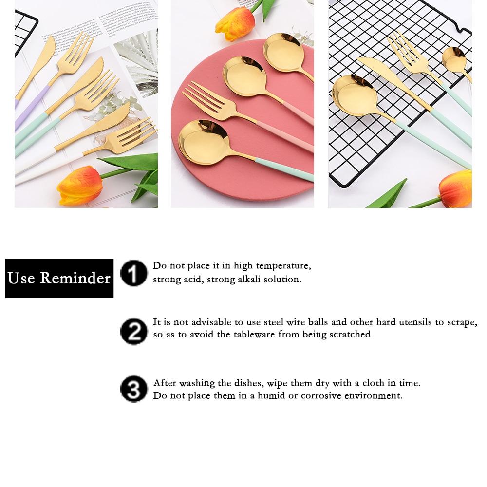 6Set/24Pcs Haze Blue Dinnerware Cutlery Set Western Stainless Steel Gold Tableware Knife Fork Spoon Flatware Kitchen Silverware