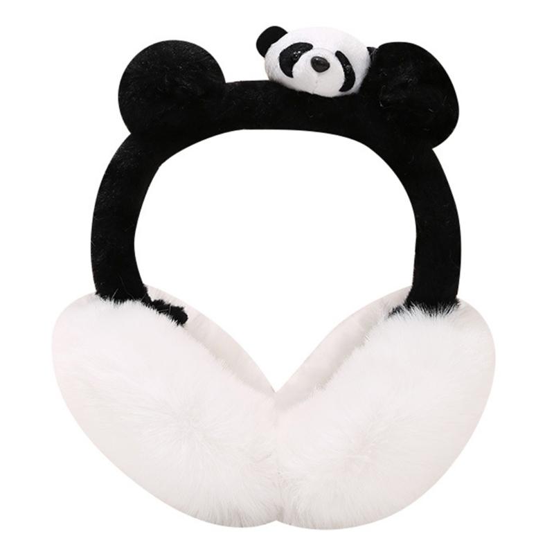Cartoon Panda Plush Ear Muffs for Adult Kid Adjustable Thermal Ear Warmer Thick Warm Ear Protectors for Winter Coldproof