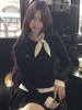 Plush Korean Bow Polka Dot Two-Piece Long Sleeve Women's Slimming Autumn T-shirt