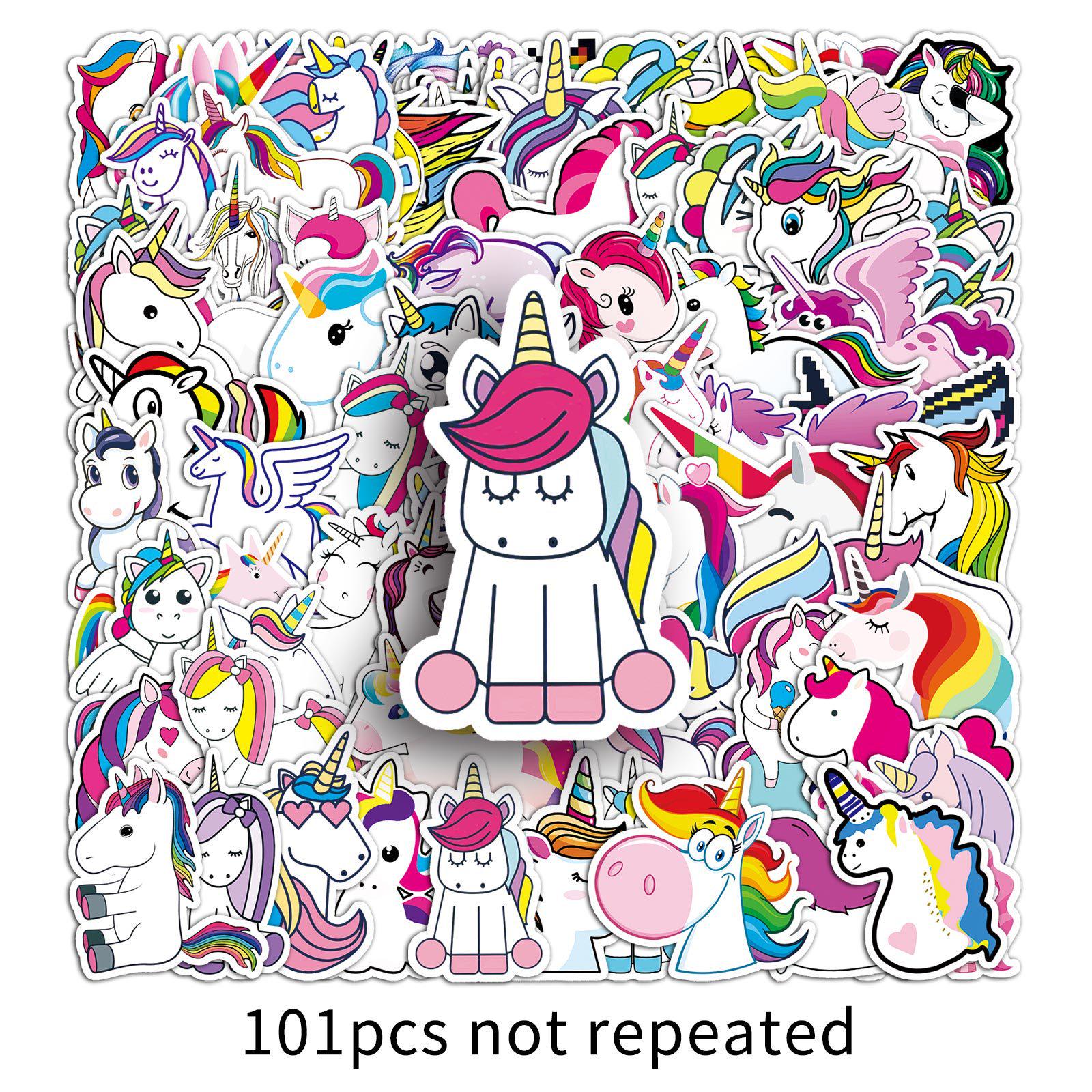 Rainbow Unicorn Journal and Water Bottle Stickers: 101 Cute Cartoon Sheets for DIY Decoration.