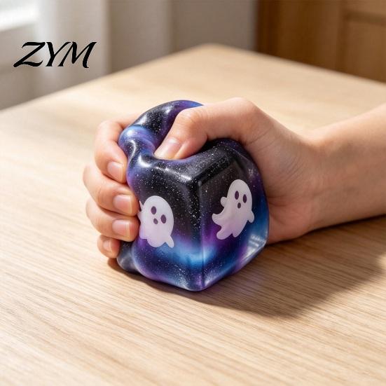 Unique Board Game Dice Accessories Halloween Ghost Squeeze Cube, Glitter Slow Rising Fidget Toy, Rebound Pinch Toys Soft Decompression Sensory Toy for
