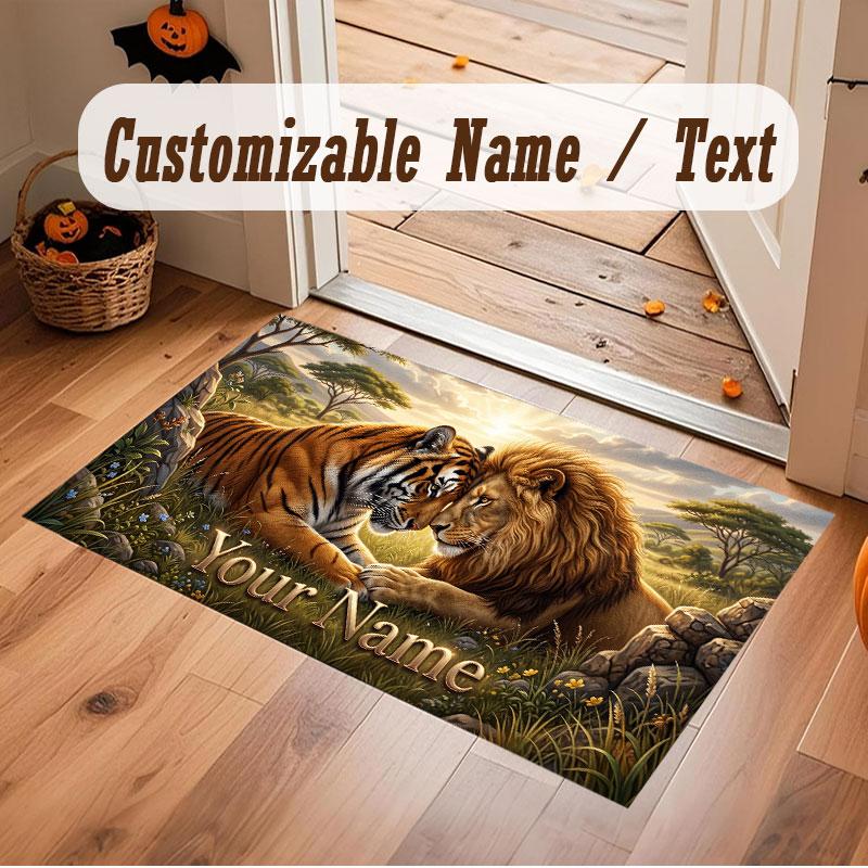 Animals Theme Crystal Velvet Floor Rug Personalized Custom Name Text Warm Carpet Home Decoration