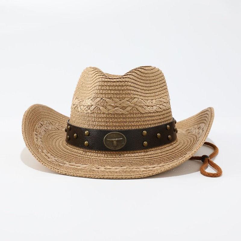 Ethnic Style Straw Woven Western Cowboy Hat, Summer Travel Photo Big Edge Straw Hat, Outdoor Beach Sunshade Sun Protection Hat