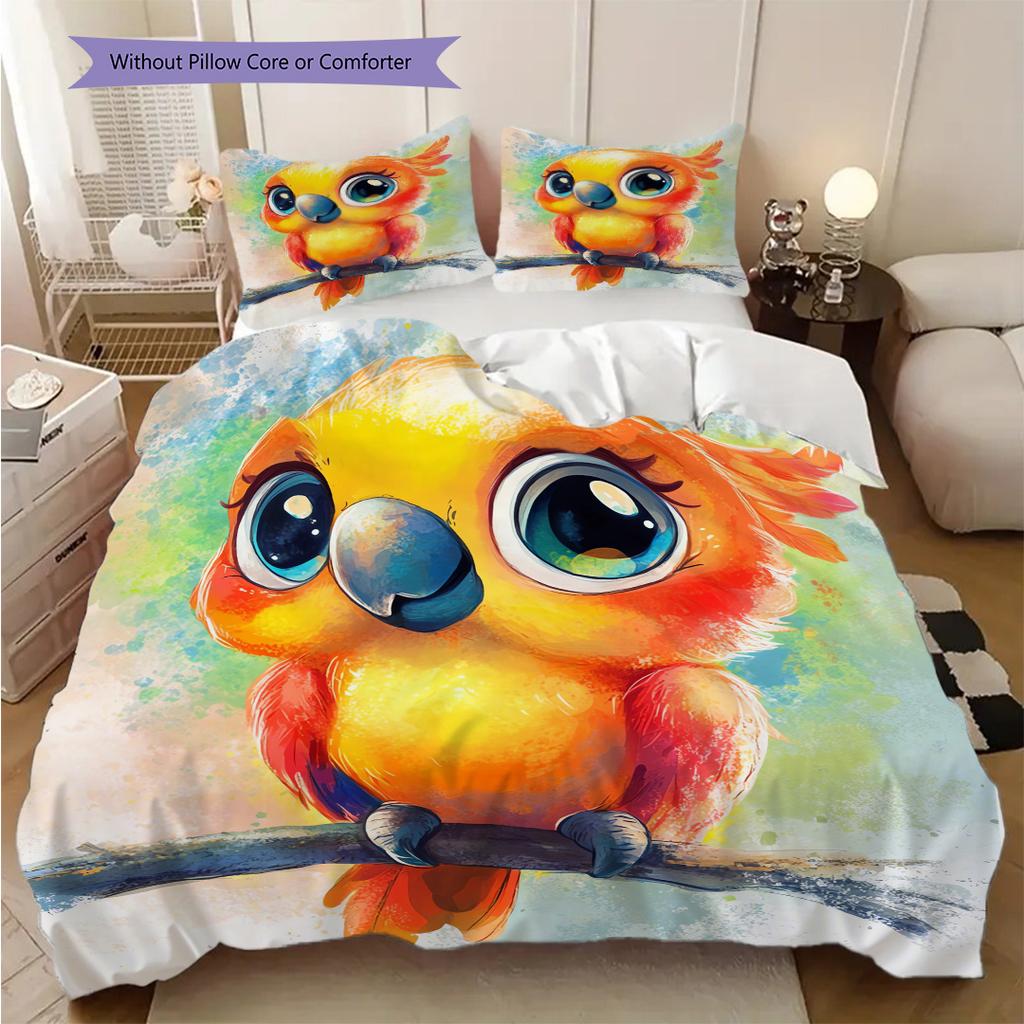 Set Copripiumino Trapuntato con Fantasia di Pappagalli Federa Decorazione per la Casa Regalo di Compleanno (1 * copripiumino + 2 * federa, senza nucleo)
