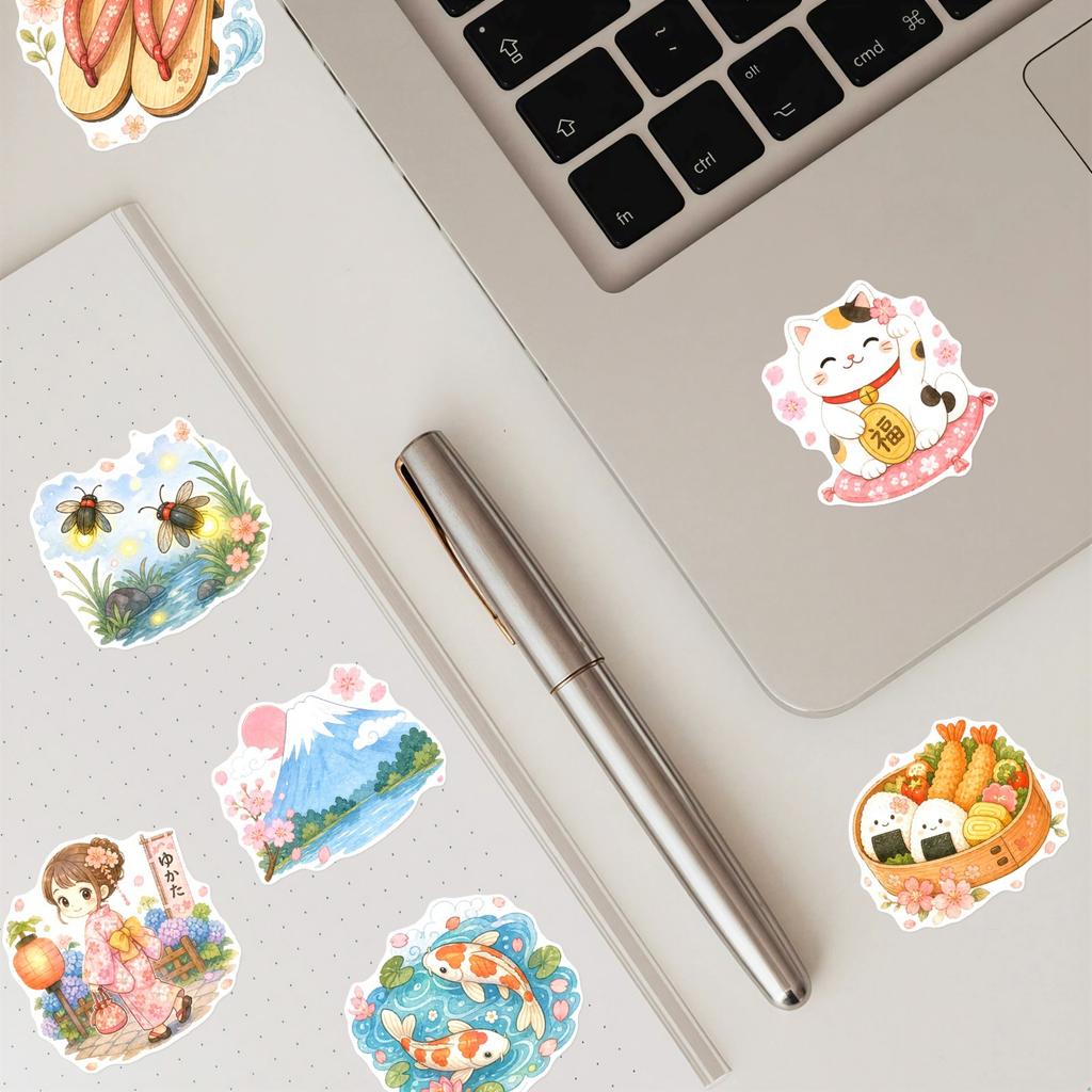 50Pcs/Set Watercolor Wafu Japanese Culture & Art Stickers DIY Fashion Doodle Decals Stickers