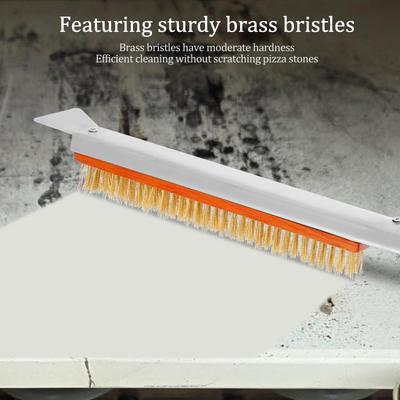 Pizza Oven Brush Grill Tool Long Handle Cleaning Stone Brush with Stainless Steel Cleaning Scraper Kitchen Pizza Oven Brush