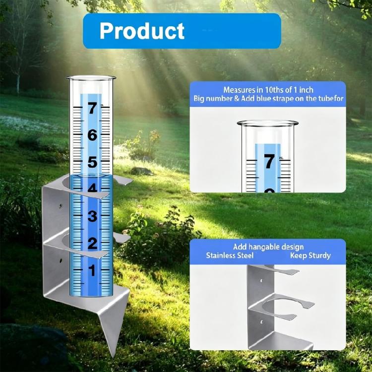 Lawn and Garden Rain Gauge with Clear Tube Wall Mount or Soil Insert Design Metal Holder and Included Hardware for Backyard Rain Tracking