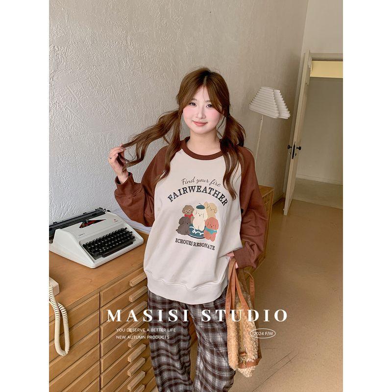 Maxi Chubby plus Size Print round Neck Long Sleeves Sweatshirt Women's Autumn Plus Size Ladies Loose Slim Looking Casual Hooded Top