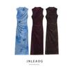 Jnleaog Autumn New Women's Clothing Fashion Minimalist Silm Print Print Ruched Dress 9601541
