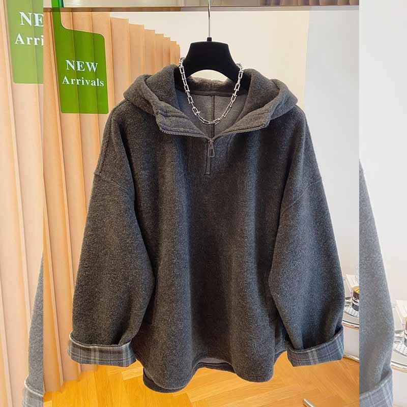 High End Half Zip Hooded Sweatshirt Women Loose Fit Casual Top