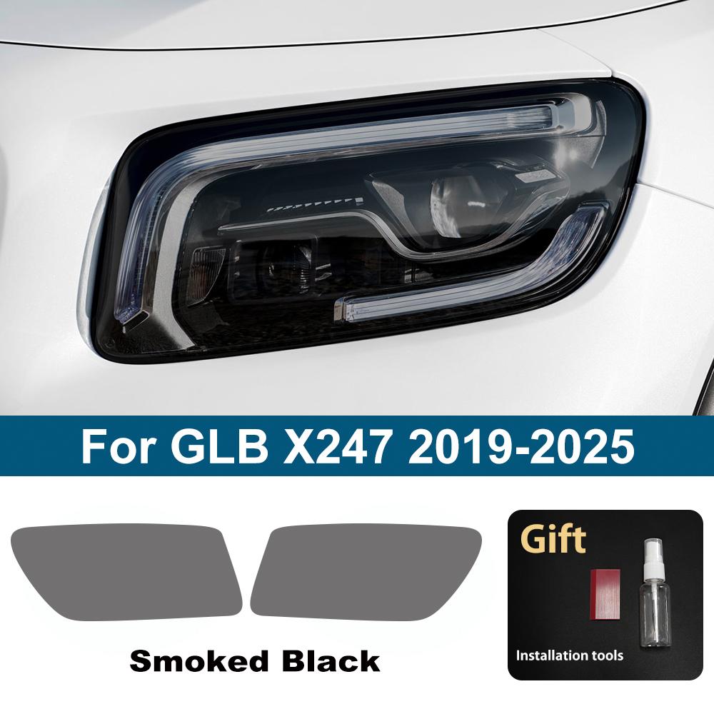 For Mercedes Benz GLA/GLB/GLC/GLK/GLE/GLS Pre-Cut TPU Headlight PPF Smoke Black High Gloss Anti-Scratch Protective Vinyl Wrap
